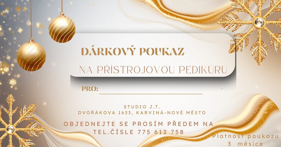 Vánoční dárkový poukaz Studia J.T. na přístrojovou pedikúru
